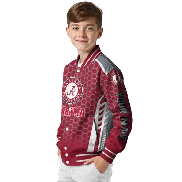 customized alabama crimson tide hexagon grid crimson varsity jacket trendy.webp
