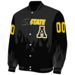 customized appalachian state mountaineers flame border black varsity jacket best selling.webp