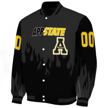 customized appalachian state mountaineers flame border black varsity jacket best selling.webp