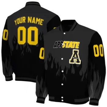 customized appalachian state mountaineers flame border black varsity jacket fashion forward.webp