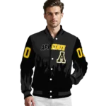 customized appalachian state mountaineers flame border black varsity jacket best selling.webp