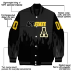 customized appalachian state mountaineers flame border black varsity jacket best selling.webp