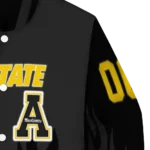customized appalachian state mountaineers flame border black varsity jacket best selling.webp