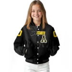 customized appalachian state mountaineers flame border black varsity jacket best selling.webp