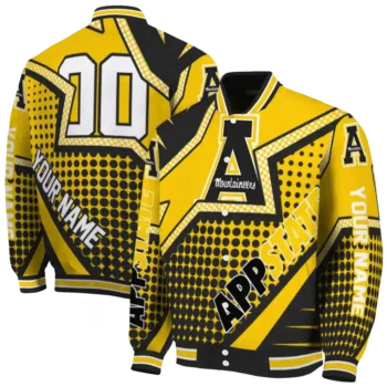 customized appalachian state mountaineers star burst black varsity jacket fashion forward.webp