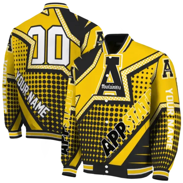 customized appalachian state mountaineers star burst black varsity jacket fashion forward.webp