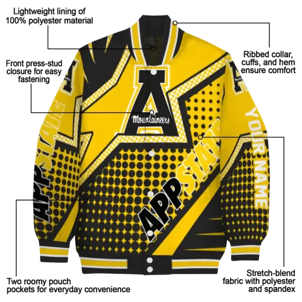 customized appalachian state mountaineers star burst black varsity jacket new arrival.webp
