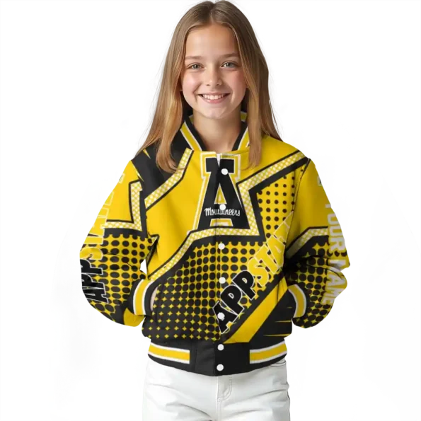 customized appalachian state mountaineers star burst black varsity jacket top rated.webp