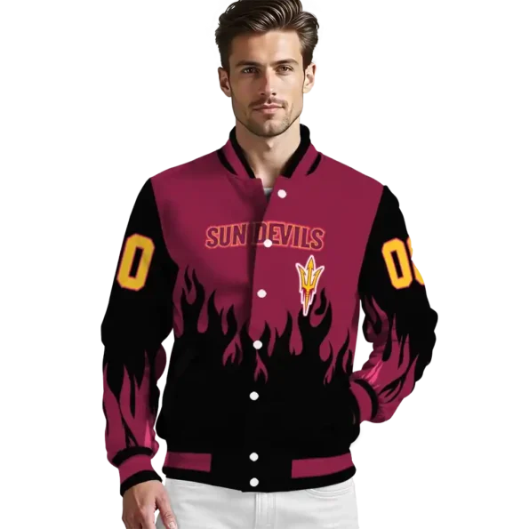 customized arizona state sun devils flame border maroon black varsity jacket high quality.webp