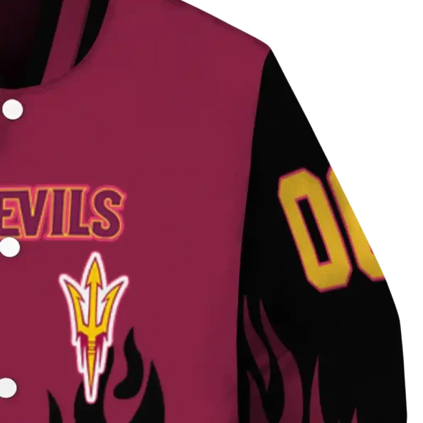 customized arizona state sun devils flame border maroon black varsity jacket premium grade.webp