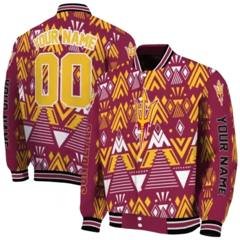 customized arizona state sun devils pyramid shapes maroon varsity jacket fashion forward.webp