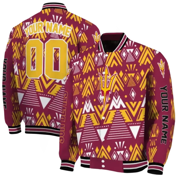 customized arizona state sun devils pyramid shapes maroon varsity jacket fashion forward.webp