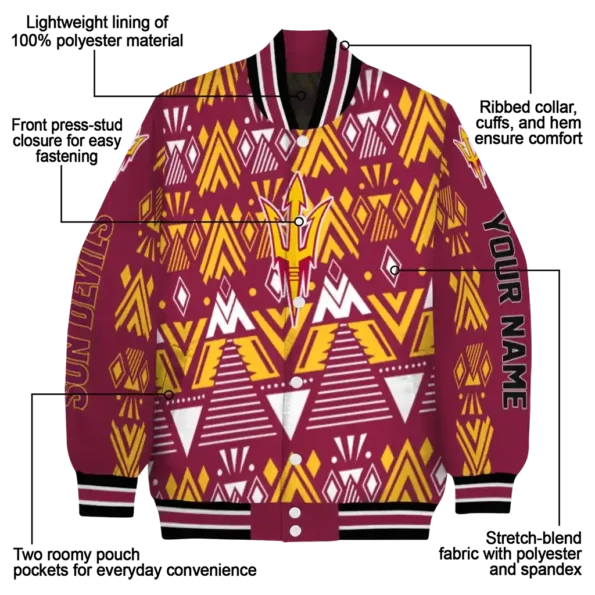 customized arizona state sun devils pyramid shapes maroon varsity jacket new arrival.webp