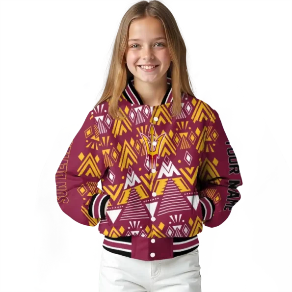 customized arizona state sun devils pyramid shapes maroon varsity jacket top rated.webp