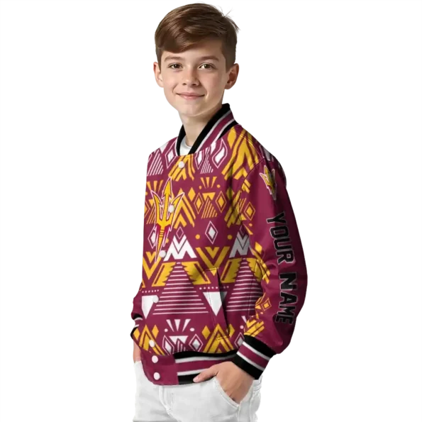 customized arizona state sun devils pyramid shapes maroon varsity jacket trendy.webp