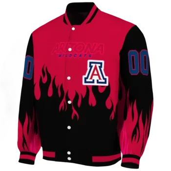 customized arizona wildcats flame border red black varsity jacket best selling.webp