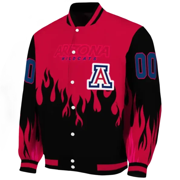 customized arizona wildcats flame border red black varsity jacket best selling.webp