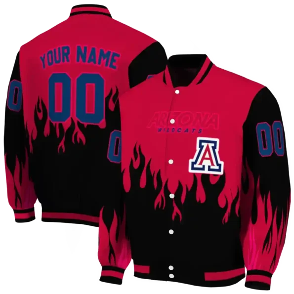 customized arizona wildcats flame border red black varsity jacket fashion forward.webp