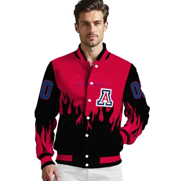 customized arizona wildcats flame border red black varsity jacket high quality.webp