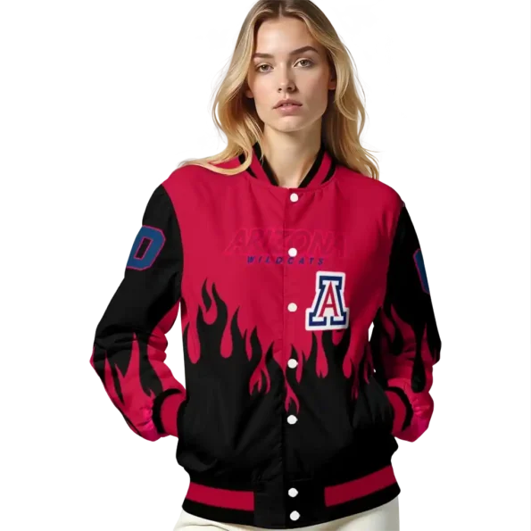 customized arizona wildcats flame border red black varsity jacket latest model.webp