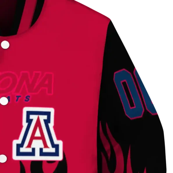 customized arizona wildcats flame border red black varsity jacket premium grade.webp