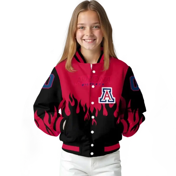customized arizona wildcats flame border red black varsity jacket top rated.webp