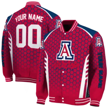 customized arizona wildcats hexagon grid red varsity jacket fashion forward.webp