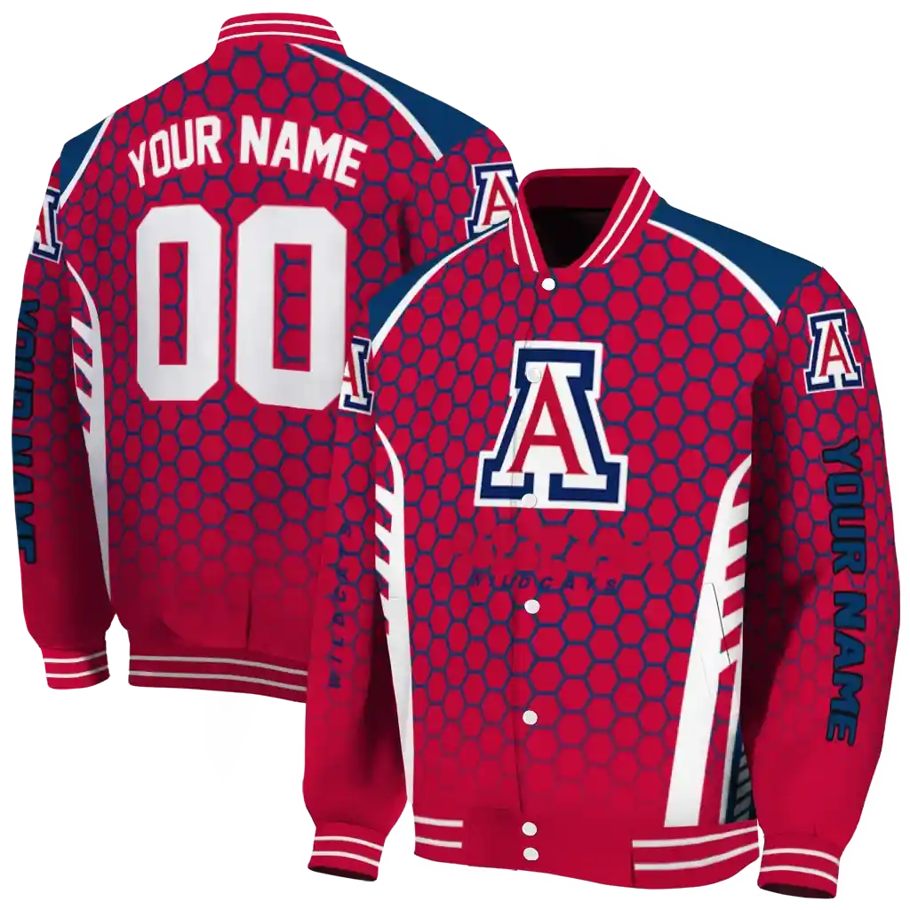 customized arizona wildcats hexagon grid red varsity jacket fashion forward.webp customized arizona wildcats hexagon grid red varsity jacket fashion forward.webp