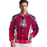 customized arizona wildcats hexagon grid red varsity jacket best selling.webp