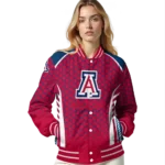 customized arizona wildcats hexagon grid red varsity jacket best selling.webp