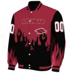 customized arkansas razorbacks flame border red black varsity jacket best selling.webp