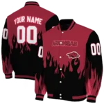 customized arkansas razorbacks flame border red black varsity jacket best selling.webp