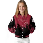 customized arkansas razorbacks flame border red black varsity jacket best selling.webp