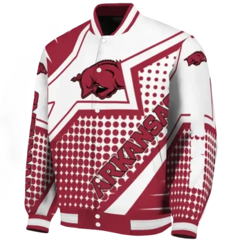 customized arkansas razorbacks star burst red varsity jacket best selling.webp