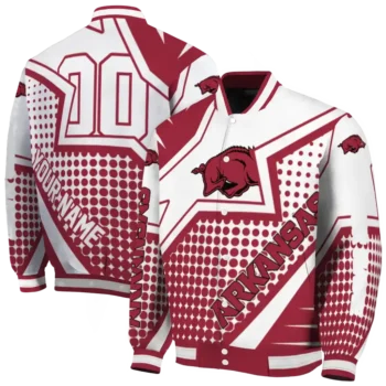 customized arkansas razorbacks star burst red varsity jacket fashion forward.webp