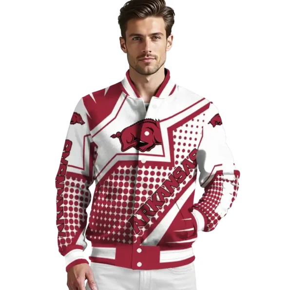 customized arkansas razorbacks star burst red varsity jacket high quality.webp
