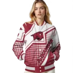customized arkansas razorbacks star burst red varsity jacket best selling.webp