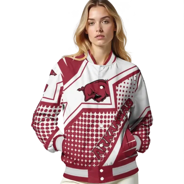 customized arkansas razorbacks star burst red varsity jacket latest model.webp