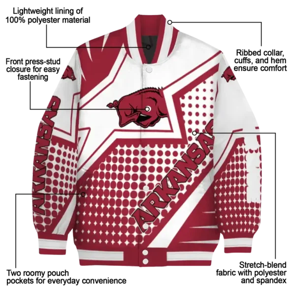 customized arkansas razorbacks star burst red varsity jacket new arrival.webp