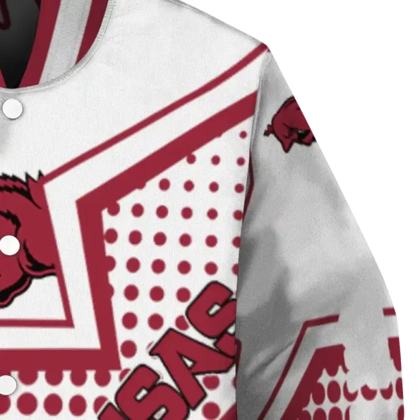 customized arkansas razorbacks star burst red varsity jacket premium grade.webp