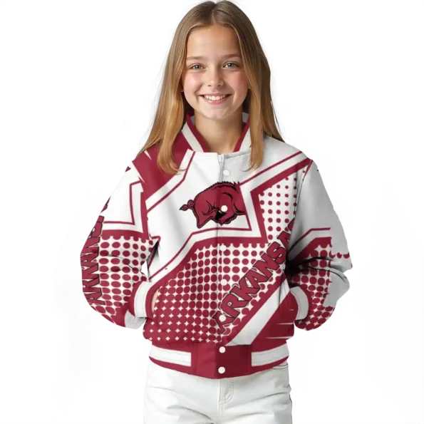 customized arkansas razorbacks star burst red varsity jacket top rated.webp
