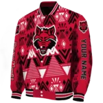 customized arkansas state red wolves pyramid shapes scarlet varsity jacket best selling.webp