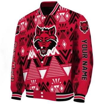customized arkansas state red wolves pyramid shapes scarlet varsity jacket best selling.webp