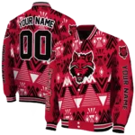 customized arkansas state red wolves pyramid shapes scarlet varsity jacket best selling.webp