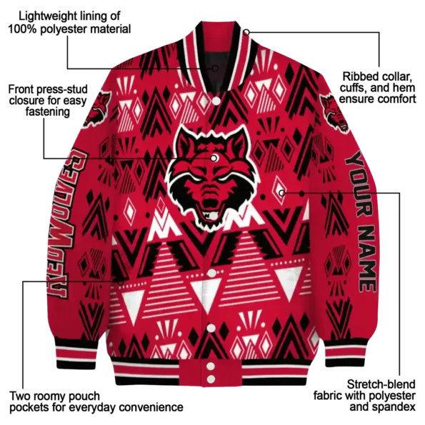 customized arkansas state red wolves pyramid shapes scarlet varsity jacket new arrival.webp