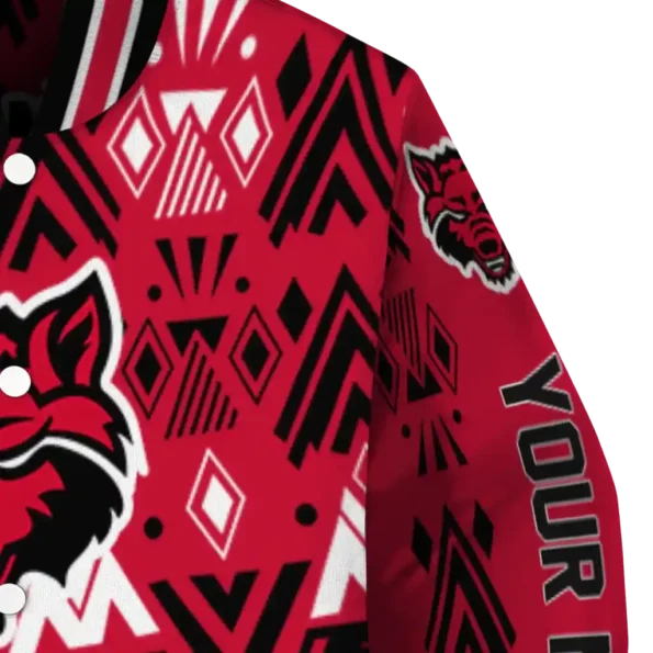customized arkansas state red wolves pyramid shapes scarlet varsity jacket premium grade.webp
