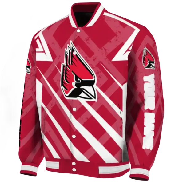 customized ball state cardinals chevron angles red varsity jacket best selling.webp