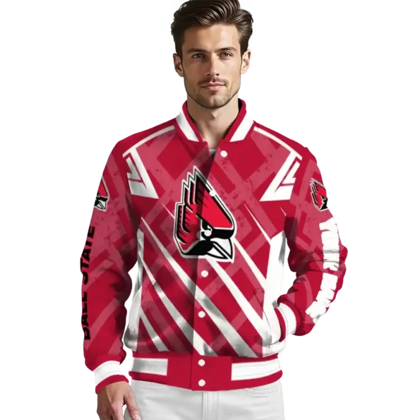 customized ball state cardinals chevron angles red varsity jacket high quality.webp