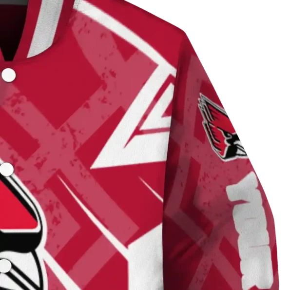 customized ball state cardinals chevron angles red varsity jacket premium grade.webp