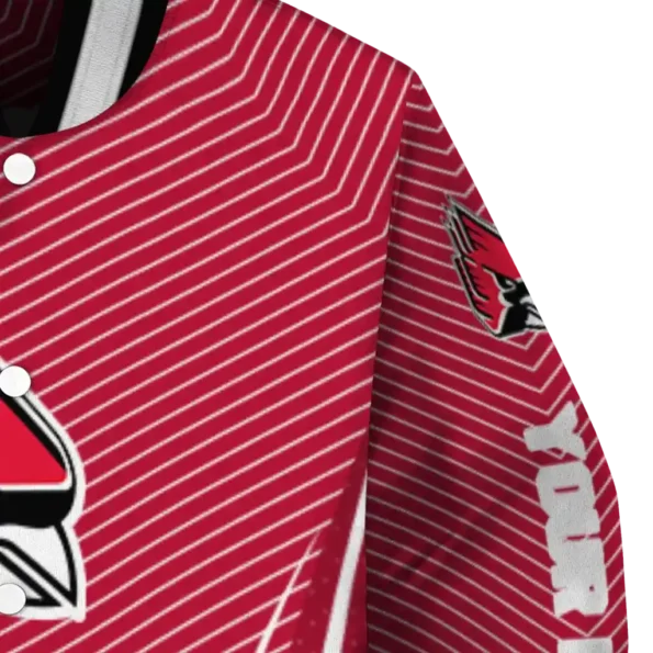 customized ball state cardinals chevron arrow red varsity jacket premium grade.webp